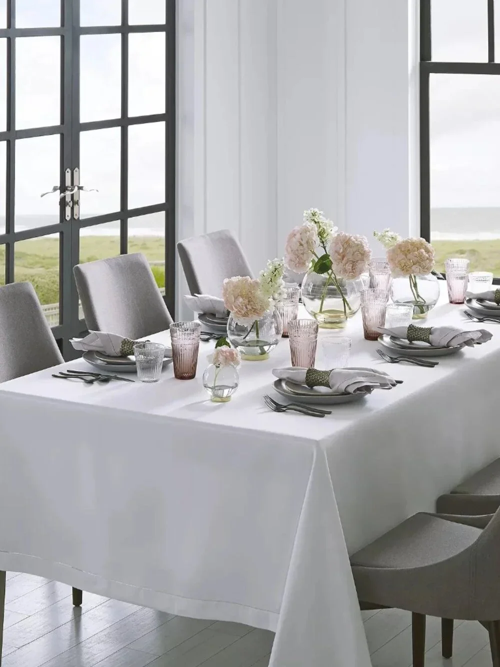 SFERRA Festival Linen Tablecloth 66 x 106 Red Hemstitched Luxury Imported
